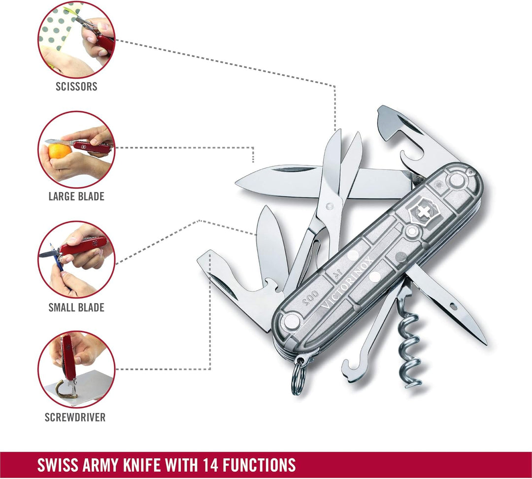 Victorinox Taschenmesser Climber (14 Funktionen, grosse Klinge, Kapselheber) 91mm Silber Transparent