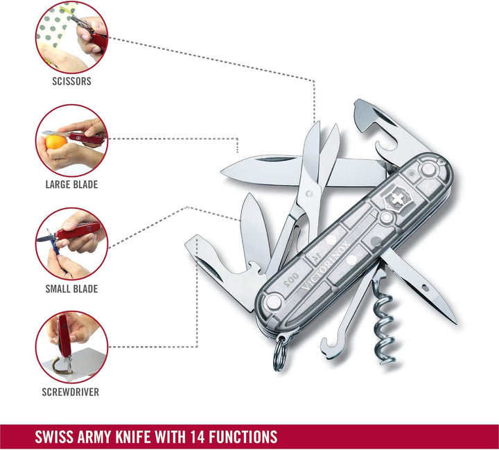 Victorinox Taschenmesser Climber (14 Funktionen, grosse Klinge, Kapselheber) 91mm Silber Transparent