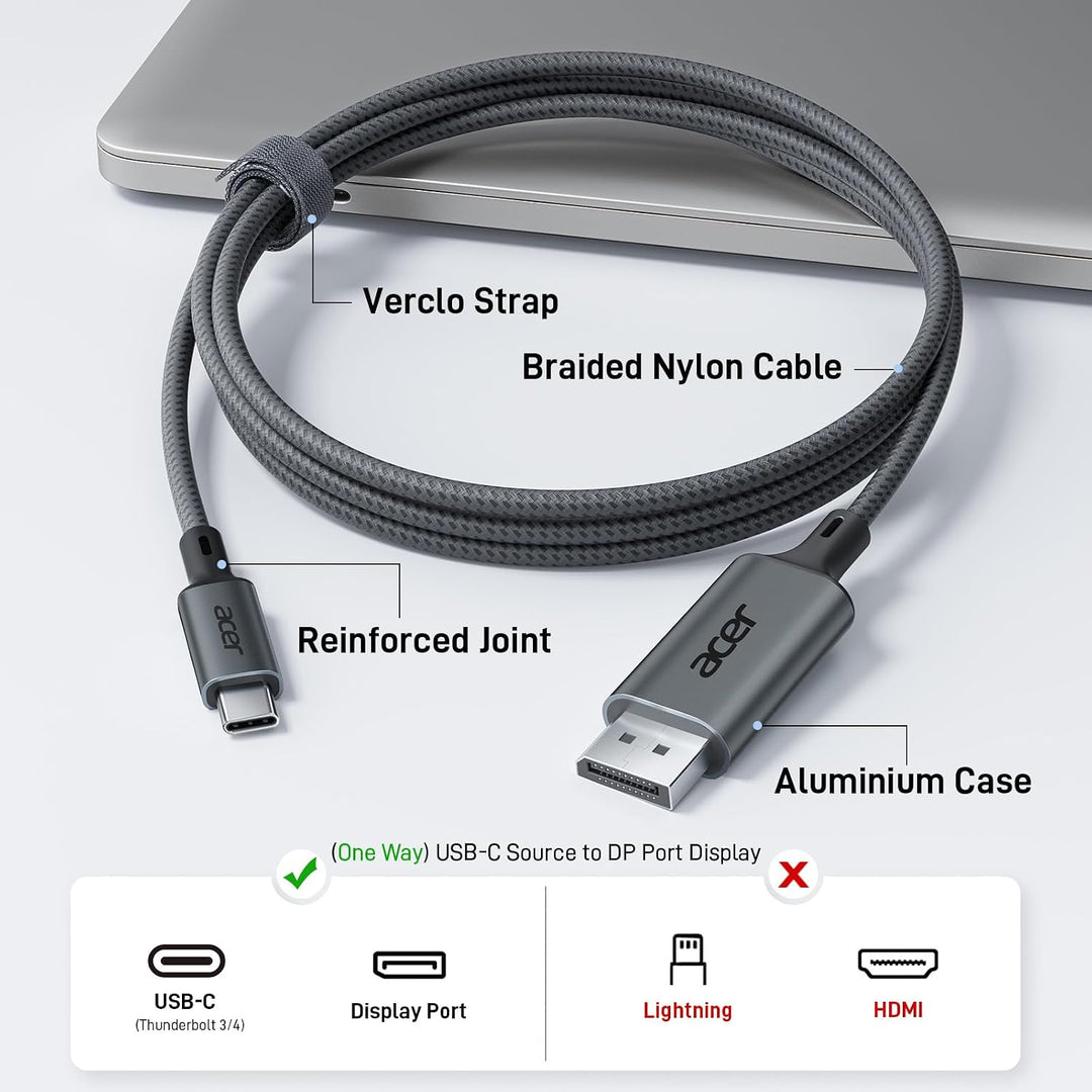 acer USB C Displayport Kabel (4K@60Hz, 2K@165Hz), Typ C Thunderbolt 3/4 auf DP Kabel mit MST, Freesy