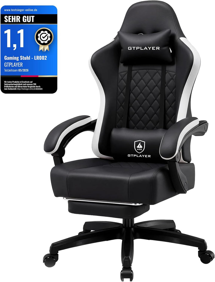GTPLAYER Gaming Stuhl Ergonomischer Gaming Sessel Schreibtischstuhl Kunstleder, Federsitzkissen, Ver