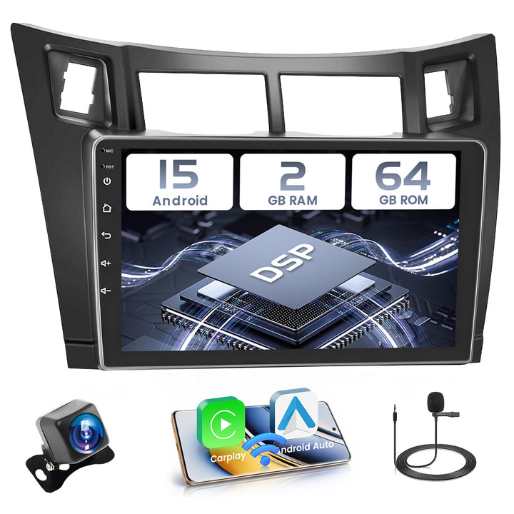 Hikity [2+64GB] Android 15 Autoradio, Wireless Carplay Android Auto, für Toyota Yaris 2006-2011 Radi