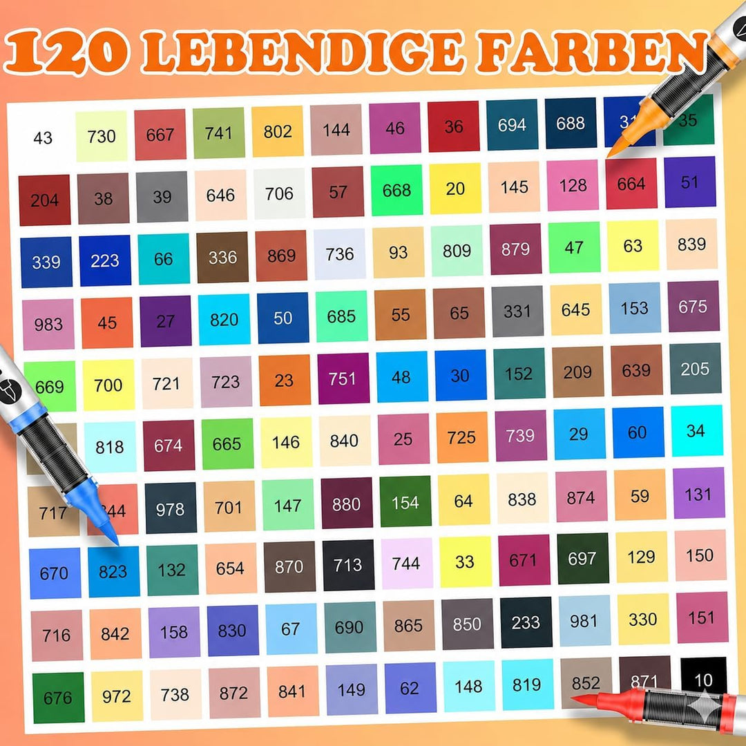 Vozuna 120 Acrylstifte Set Wasserfest – Acrylmarker mit Pinselspitze zum Steine Bemalen, für Glas, P