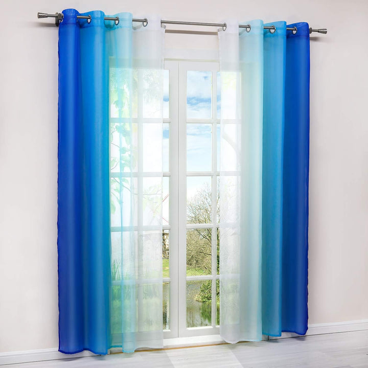 2er-Pack Farbverlauf Gardinen Transparenter Voile Vorhänge Schals mit Ösen H/B 175/140 cm Blau H175