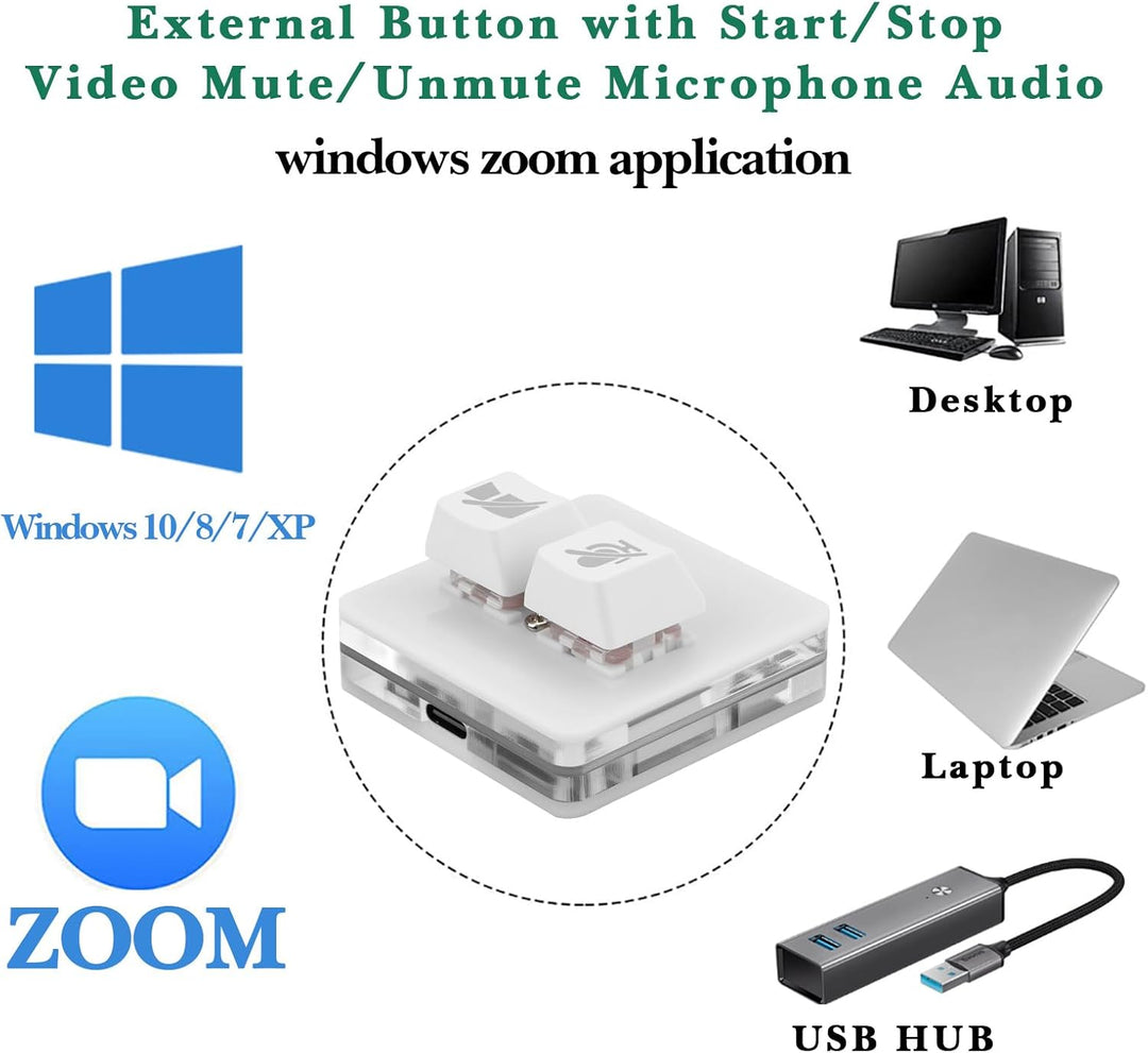 Linkidea USB-Zoom-Meeting-Stummschalttaste für Windows, Video starten/stoppen, Mikrofon-Audio stumms