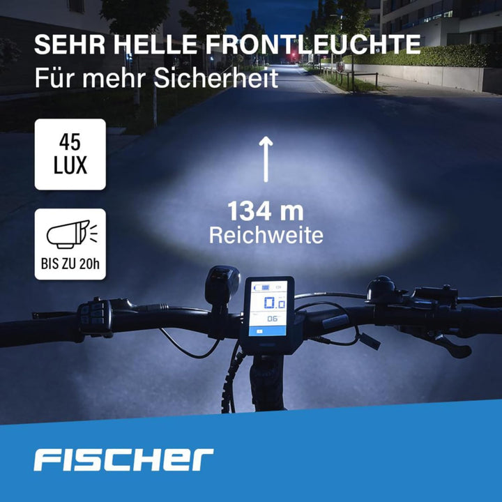 Fischer Fahrrad LED-Akku Beleuchtungs-Set small-Box, spritzwassergeschützt, wiederaufladbar 45 Lux,