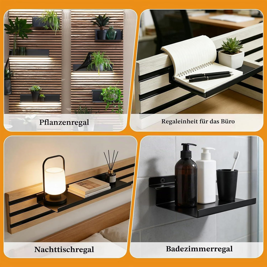 1 Pcs Regal für Akustikpaneele Ohne Bohren 40 x 15 cm, Wandorganizer für Akustikpaneele Schwarz, Aku