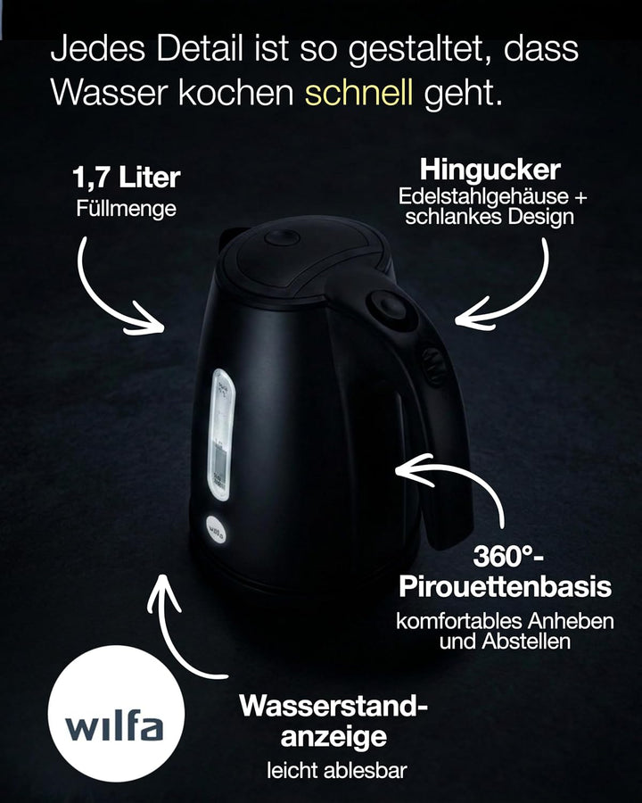 Wilfa RAPIDS Wasserkocher mit einem Fassungsvermögen von 1,7 Litern, 2000 Watt, aussenliegende Wasse