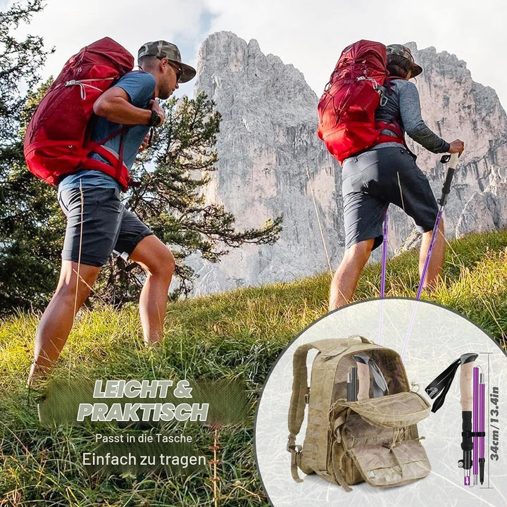 Wanderstöcke Faltbar 105-125 cm 7075 Aluminium, 2 Nordic Walking Stöcke mit Klemmverschluss, 4 Paar