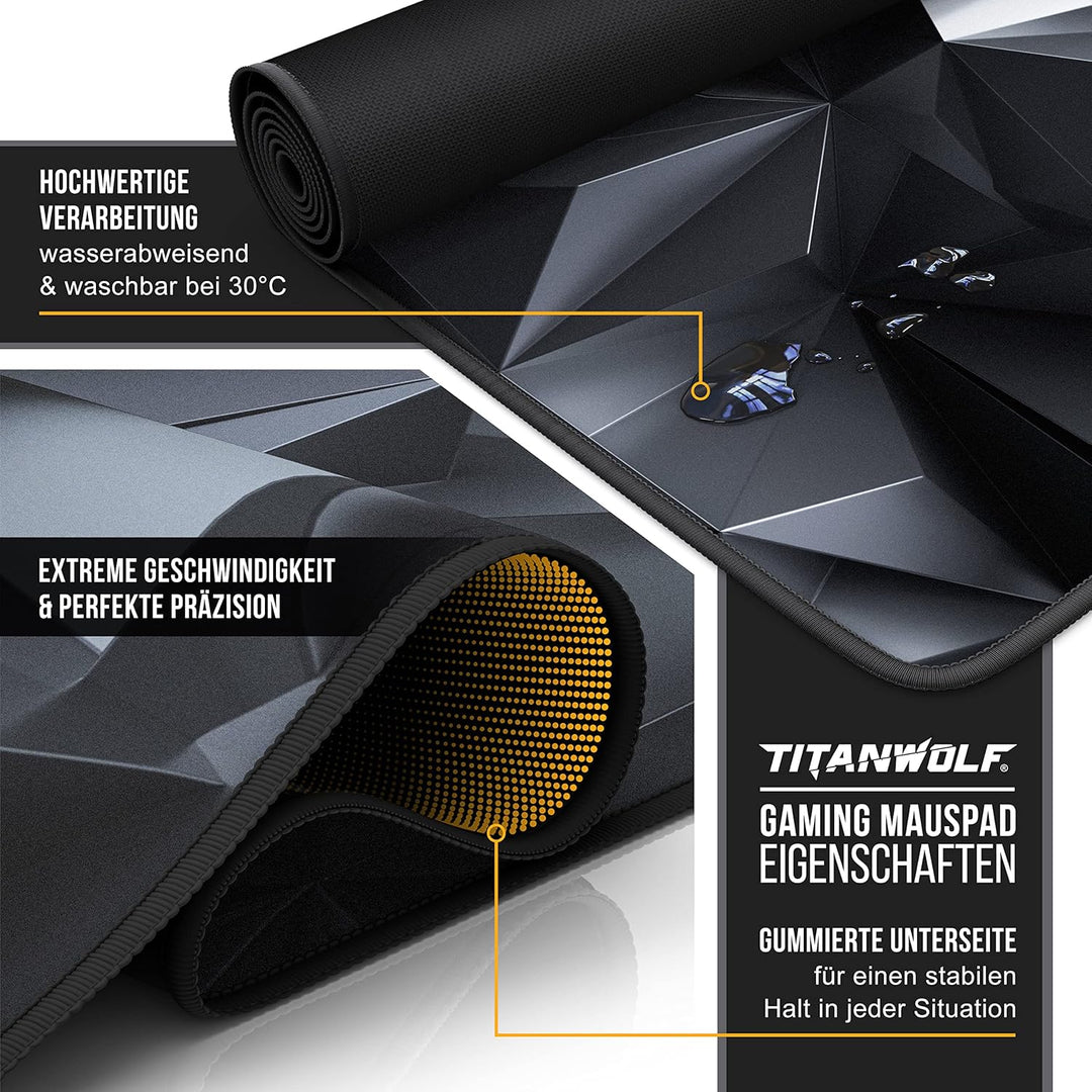 TITANWOLF - XXL Speed Gaming Mauspad Titanwolf Schwarz 900 x 400mm XXL Mousepad Large Size verbesser
