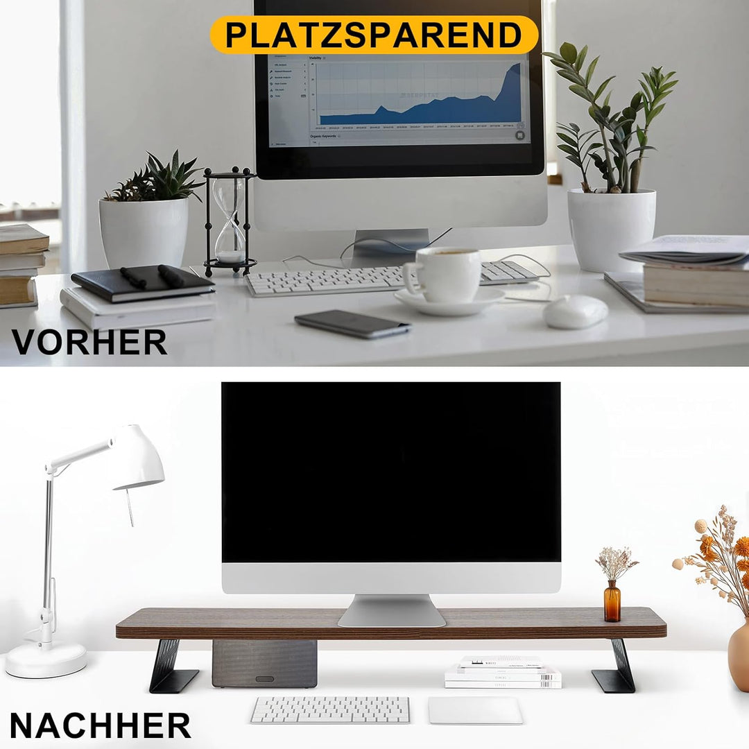 80x23.5cm Bildschirmerhöhung für 2 Monitore, Monitorständer Schreibtisch Holz für Computer, TV, Lapt