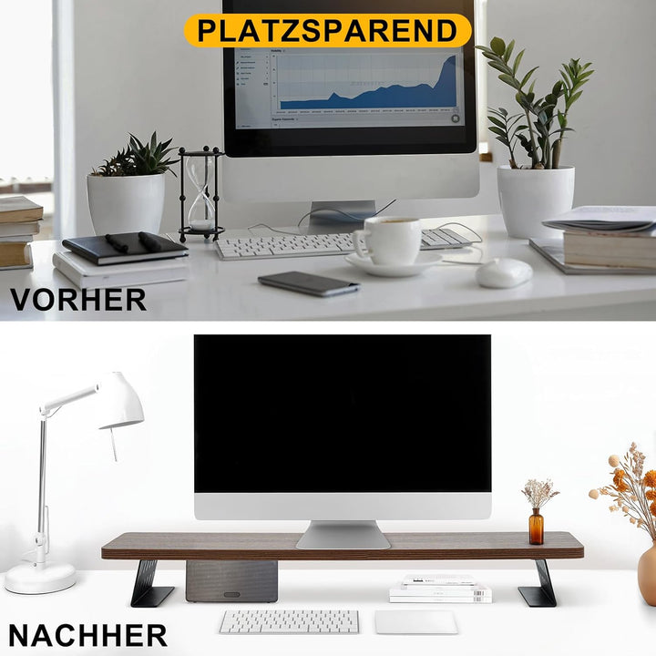 80x23.5cm Bildschirmerhöhung für 2 Monitore, Monitorständer Schreibtisch Holz für Computer, TV, Lapt