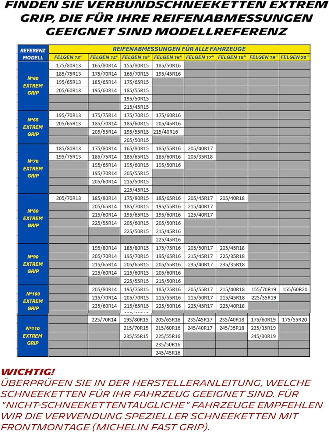 MICHELIN Schneeketten Extrem Grip, selbstblockierende Spannung, Nr. 80 N°80, N°80