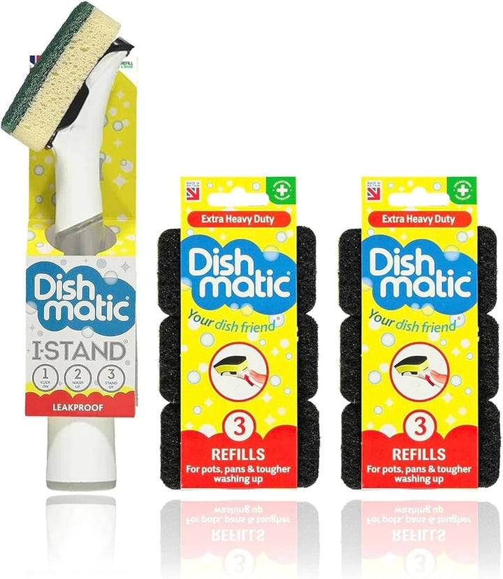 Dishmatic Auslaufsicheres Spülbürsten-Set, selbststehend, bakterienfrei, Küchen-Topfreiniger, inklus