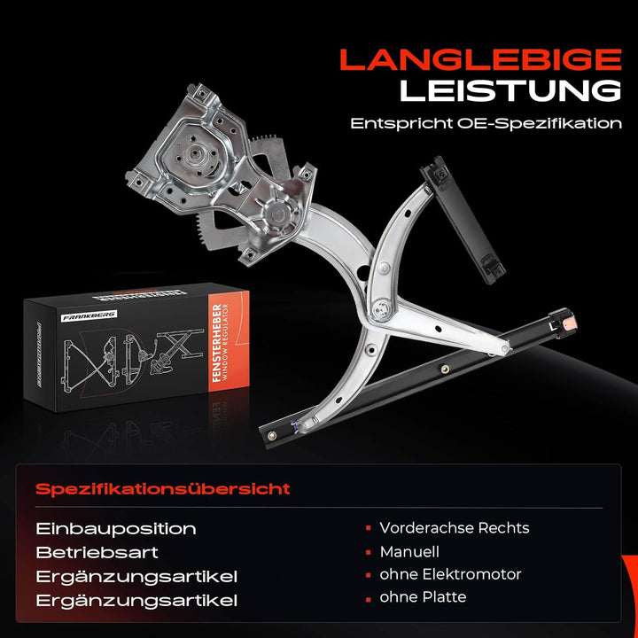 Frankberg 1x Fensterheber Ohne Motor Vorne Rechts Kompatibel mit P.a.s.s.a.t 35I 3A2 1988-1996 P.a.s