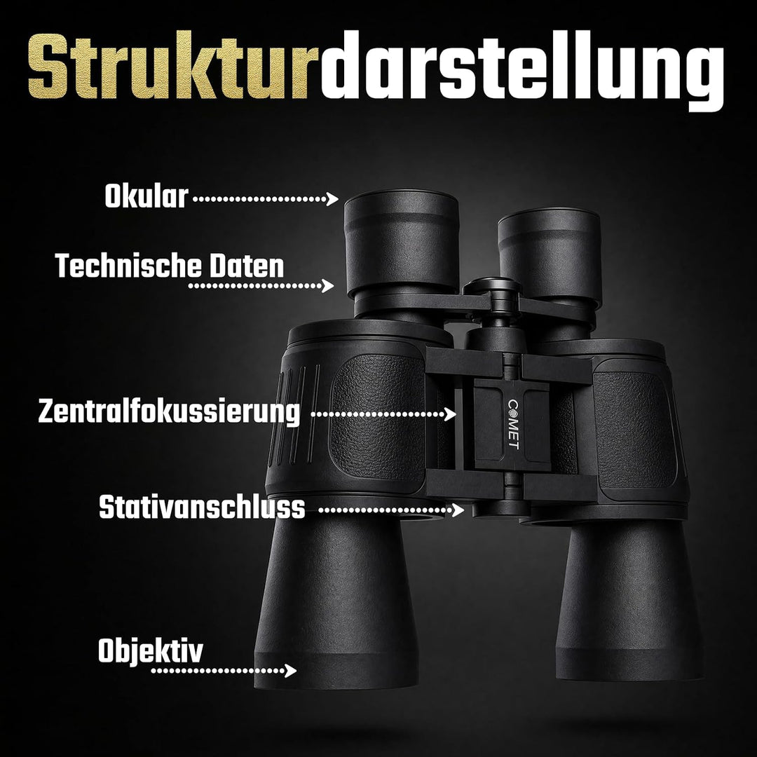 Comet Fernglas (20x50) Binocular Feldstecher Jagdfernglas Spektiv Fernrohr inkl. Tragekordel, Schult