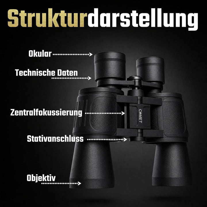 Comet Fernglas (20x50) Binocular Feldstecher Jagdfernglas Spektiv Fernrohr inkl. Tragekordel, Schult