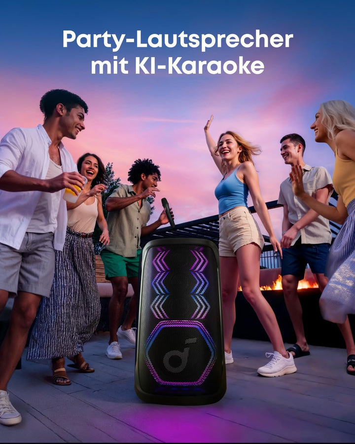 soundcore Rave 3S Partybox mit KI-Karaoke, Party-Lautsprecher mit 2 kabellosen Mikros, 200W Sound, K