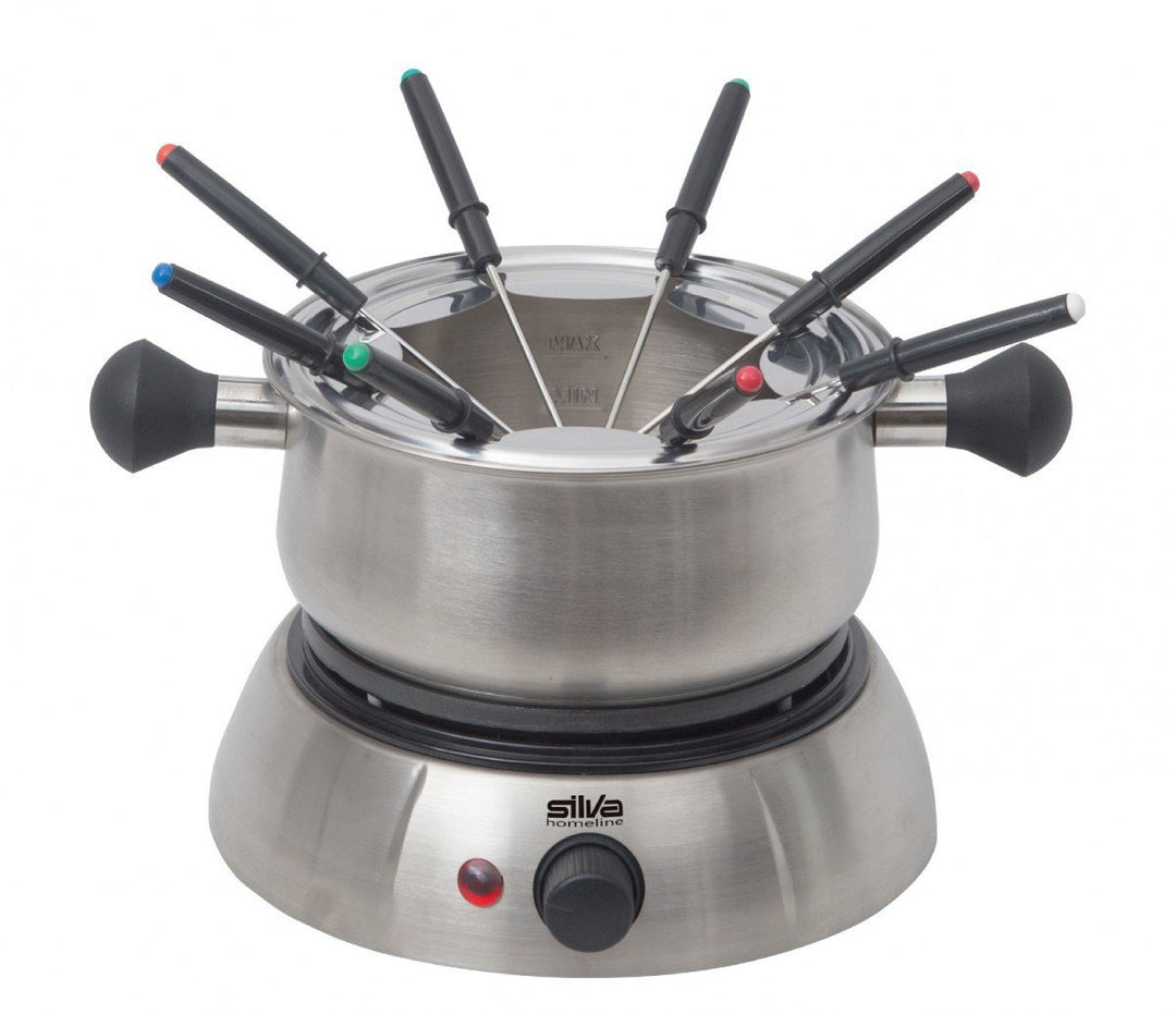 Silva Schneider FO-K 825 Fondue 8 Gabeln 1200W Edelstahl- u Keramiktopf Suppe Käse Schokolade