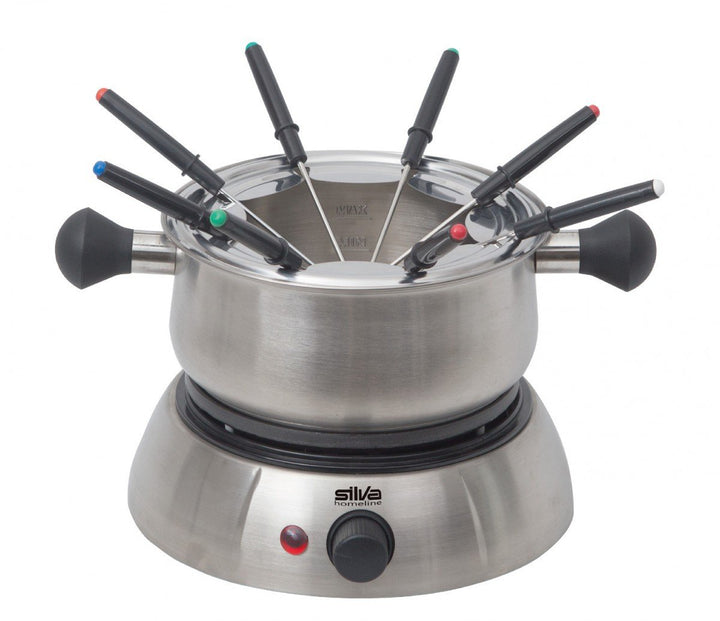 Silva Schneider FO-K 825 Fondue 8 Gabeln 1200W Edelstahl- u Keramiktopf Suppe Käse Schokolade