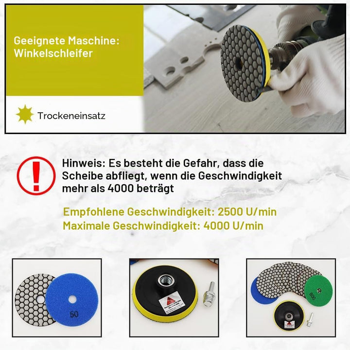 Trocken Diamant Polierpad 100mm 8 Stücke Körnung 1500 Polierscheiben für Granit Marmor Kunststein Qu