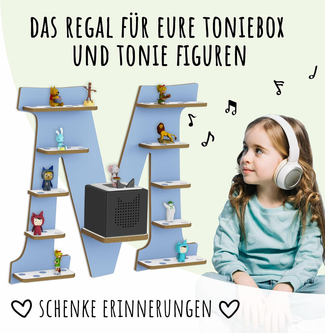 Regal Buchstabe für Toniebox, Wandregal für Tonie Figuren, personalisiert mit Name, Aufbewahrung für