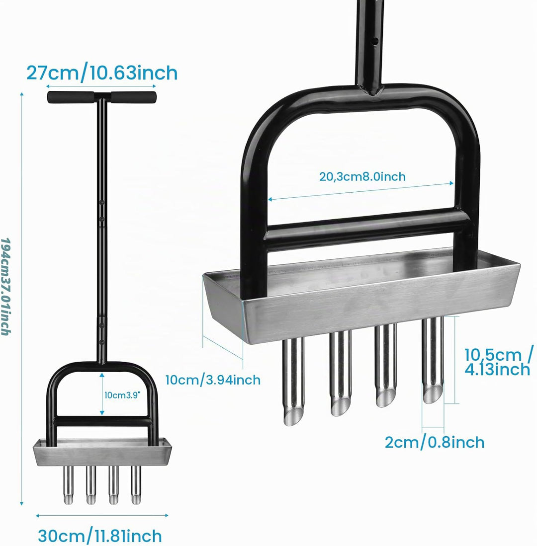 Rasenbelüfter mit 4 Edelstahl-Kern &amp; Ablageschale, Manueller Rasenlüfter mit T-Griff, Aerifizierer f