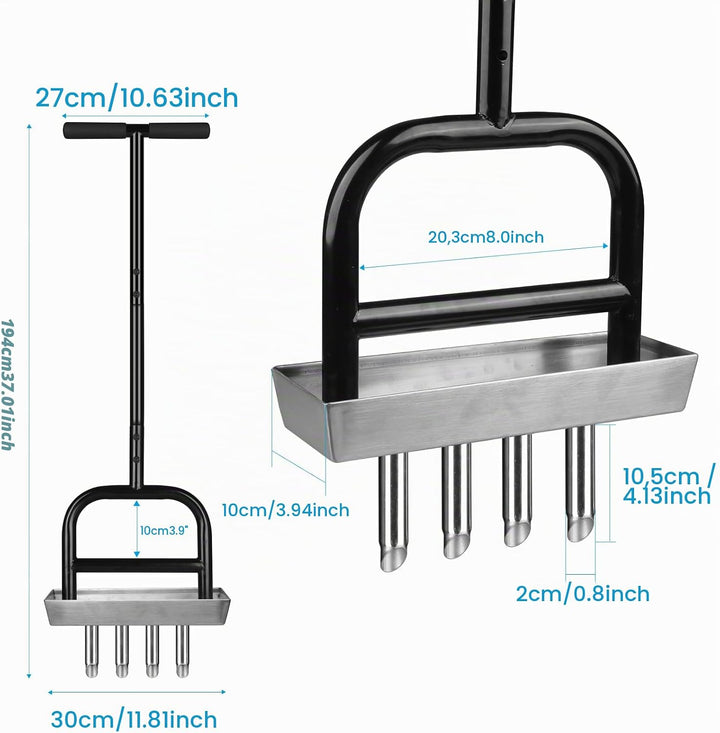 Rasenbelüfter mit 4 Edelstahl-Kern &amp; Ablageschale, Manueller Rasenlüfter mit T-Griff, Aerifizierer f