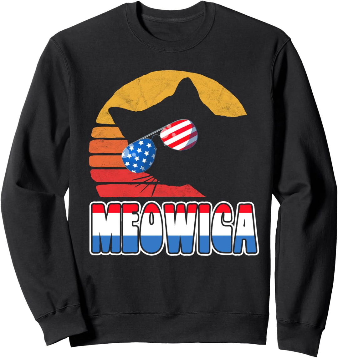 Meowica! Funny USA Cat sunglasses Fourth of July Vintage Sweatshirt