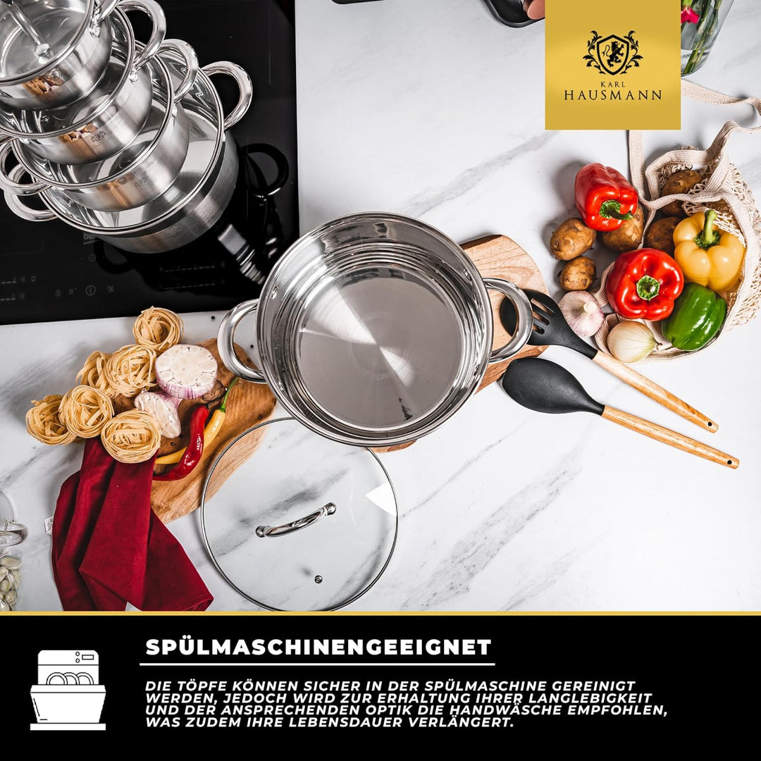 KARL HAUSMANN Edelstahl Topf - 6L - Ø 26 cm - kompakter Kochtopf Induktion mit Deckel, Messskala für