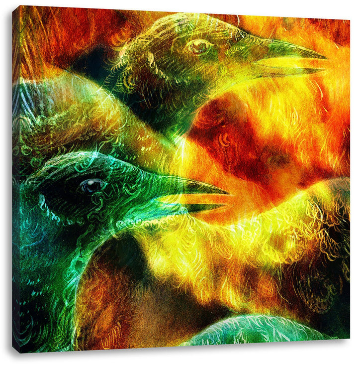 Vogel Phönix Collage, Format: 70x70 auf Leinwand, XXL riesige Bilder fertig gerahmt mit Keilrahmen,