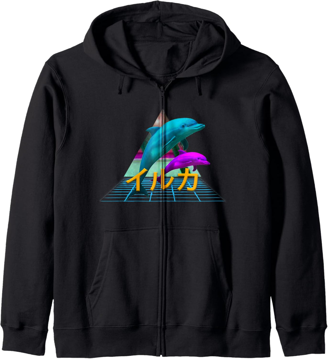 Vaporwave Delphin Grafik Geschenk geometrischer Otaku Druck Kapuzenjacke