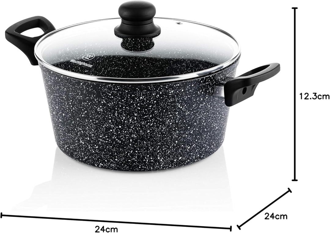 Westinghouse Black Marble Kochtopf, Ø 24 cm, Non Stick Non Stick Antihaft, PFOA-frei, mit Deckel, Sp