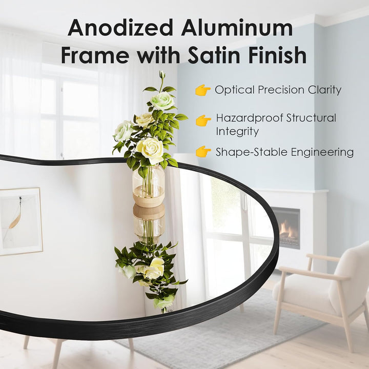 Clevich Spiegel Asymmetrisch 66x116cm Rahmen Alu, HD Glas Wandspiegel, Moderner Dekor-Spiegel, Schla
