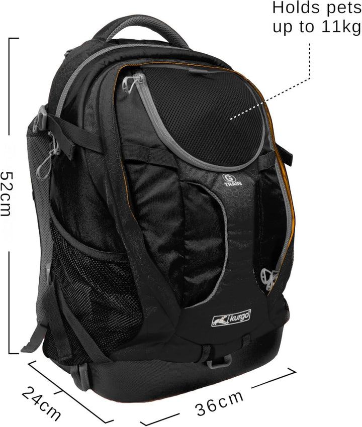Kurgo G-Train Hunderucksack, Mit integriertem Haustierfach, Wasserfester Boden, Für Haustiere bis zu