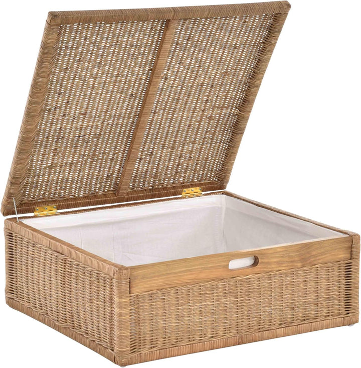Grosser Unterbett Schub aus Rattan 64x58x25cm / Unterbettkommode mit Deckel, Bett Kasten Korb Kleide