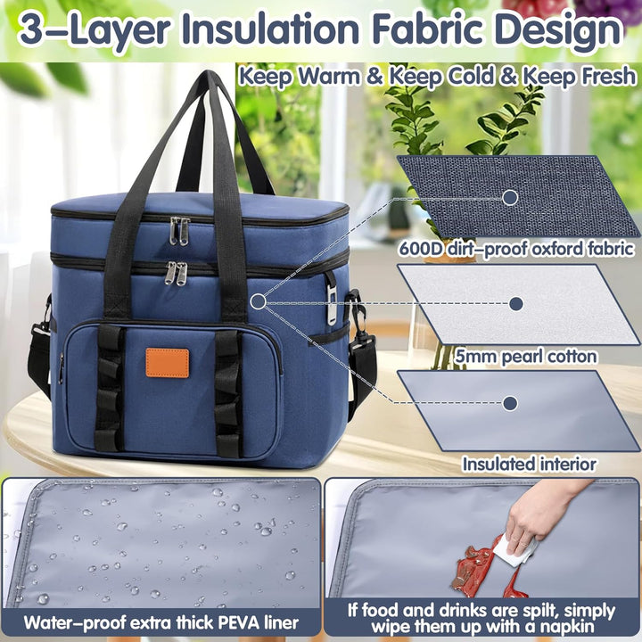 Kühltasche 30.7L Doppel-Kühltasche Gross Faltbar, Thermotasche Hält Warm &amp; Kalt, Picknicktasche mit