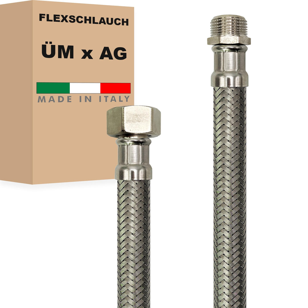 Flexschlauch DN19-3/4" Edelstahl Panzerschlauch Sanitär Hauswasserwerk - Made in Italy (3/4" ÜM x 1"