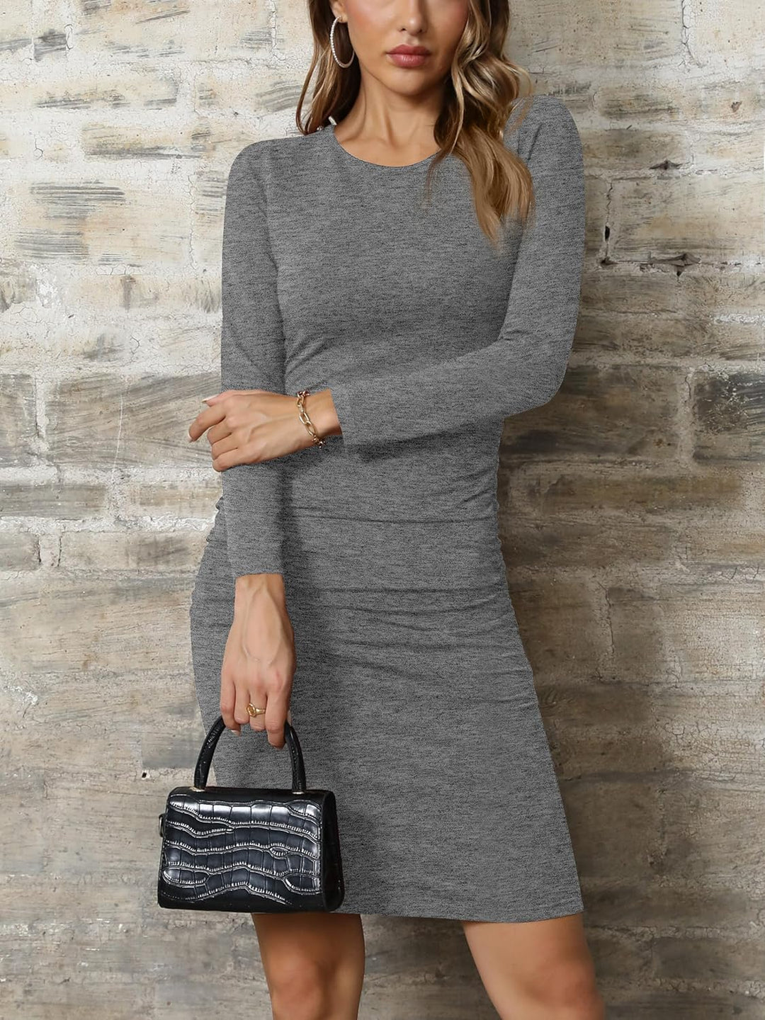 Missufe Damen Freizeitkleid Bodycon Enges Figurbetontes Bleistiftkleid Knielanges Kleider XS Grau, X