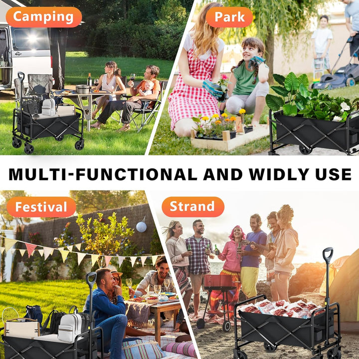 Bollerwagen Faltbar Strand Handwagen mit Getränkehalter Verstellbarem Griff,Gartenwagen für Alle Gel