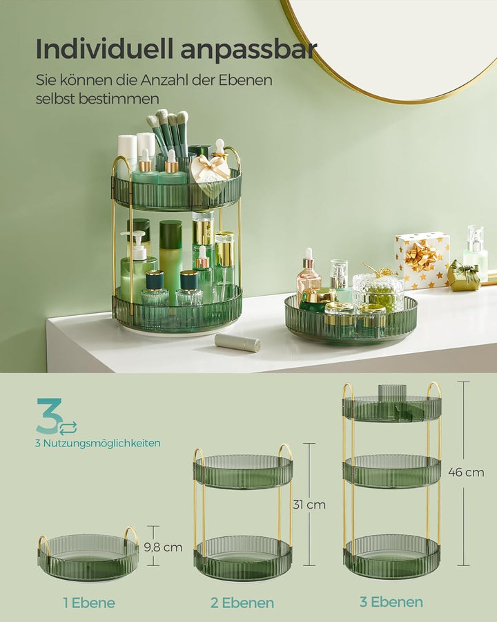 SONGMICS Make-up Organizer drehbar, Kosmetik-Organizer rund, 3 Ebenen, Kosmetik Aufbewahrung, anpass