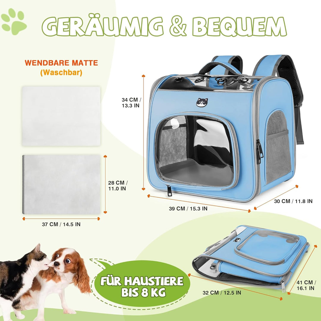 ALLSOPETS Katzenrucksack Faltbar Haustierrucksack mit Frontöffnung und Atmungsaktives Netzfenster Hu