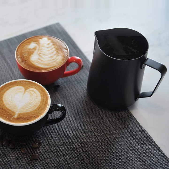 POEFT 350ML Edelstahl Milchschaumkrug überzogen, Espressomilchschaumkrug Kaffeekanne, Latte Art Cup
