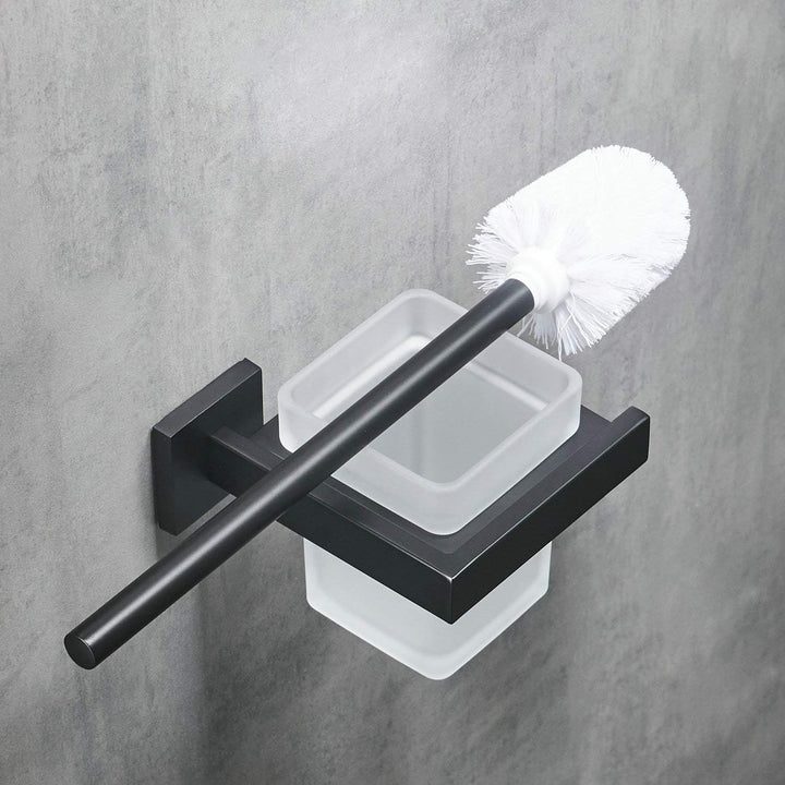 WC-Bürste und Halter Wand Toilettenbürste Mit Halterung, Schwarz, 304 Edelstahl und Mattglas für Bad