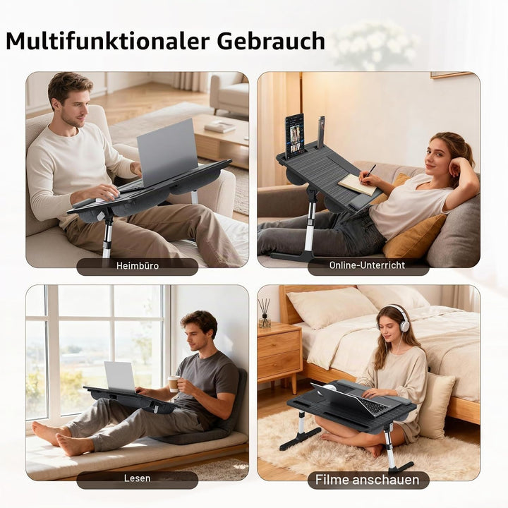 Laptoptisch für Bett 60 * 40cm, Betttisch Klappbar Höhenverstellbar und Winkelverstellbar, rutschfes