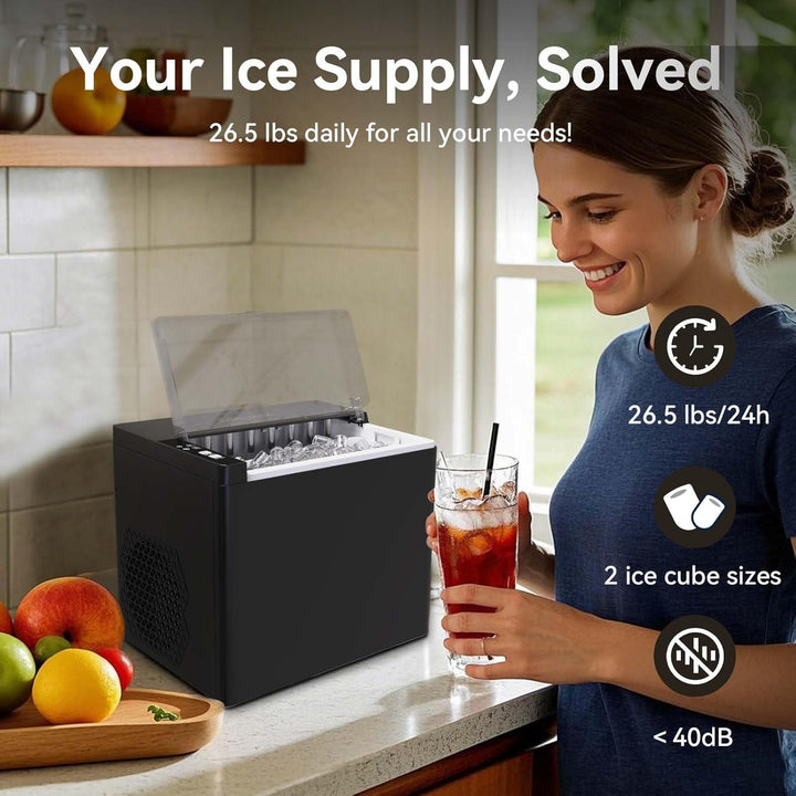 tragbare Eiswürfelmaschine, 9 Würfel in 6 Min., 12 kg/24 Std., 2 Grössen, mit Eisschaufel & Korb, Ei