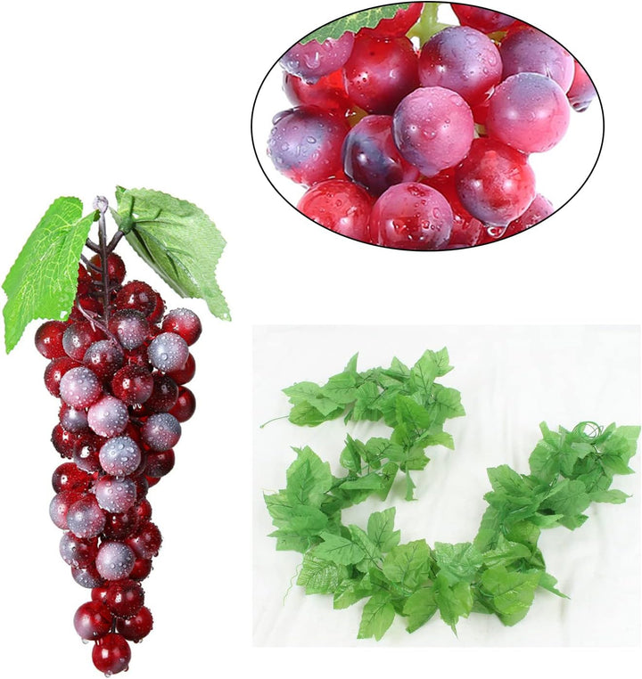 6 Stück Künstliche Weintrauben + 1 Anlagen Girlande Rebe, Deko Kunststoff Weintrauben, für Wein deko