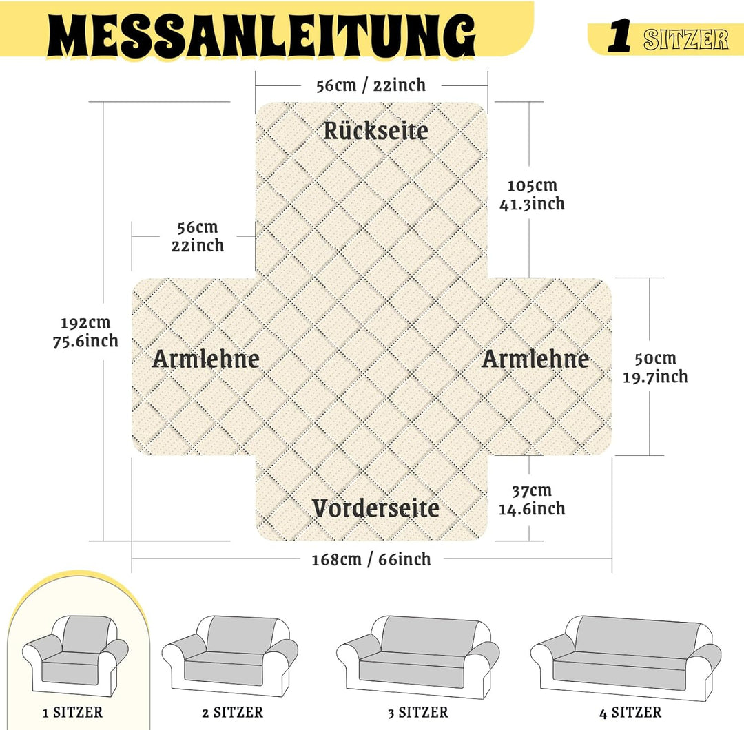 TAOCOCO Sofa Überzug, Sofabezug Wasserdicht Mit Gummiband，Wohnzimmer Anti-Rutsch Gepolsterter Sofasc