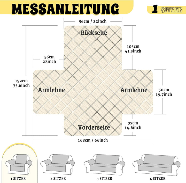 TAOCOCO Sofa Überzug, Sofabezug Wasserdicht Mit Gummiband，Wohnzimmer Anti-Rutsch Gepolsterter Sofasc