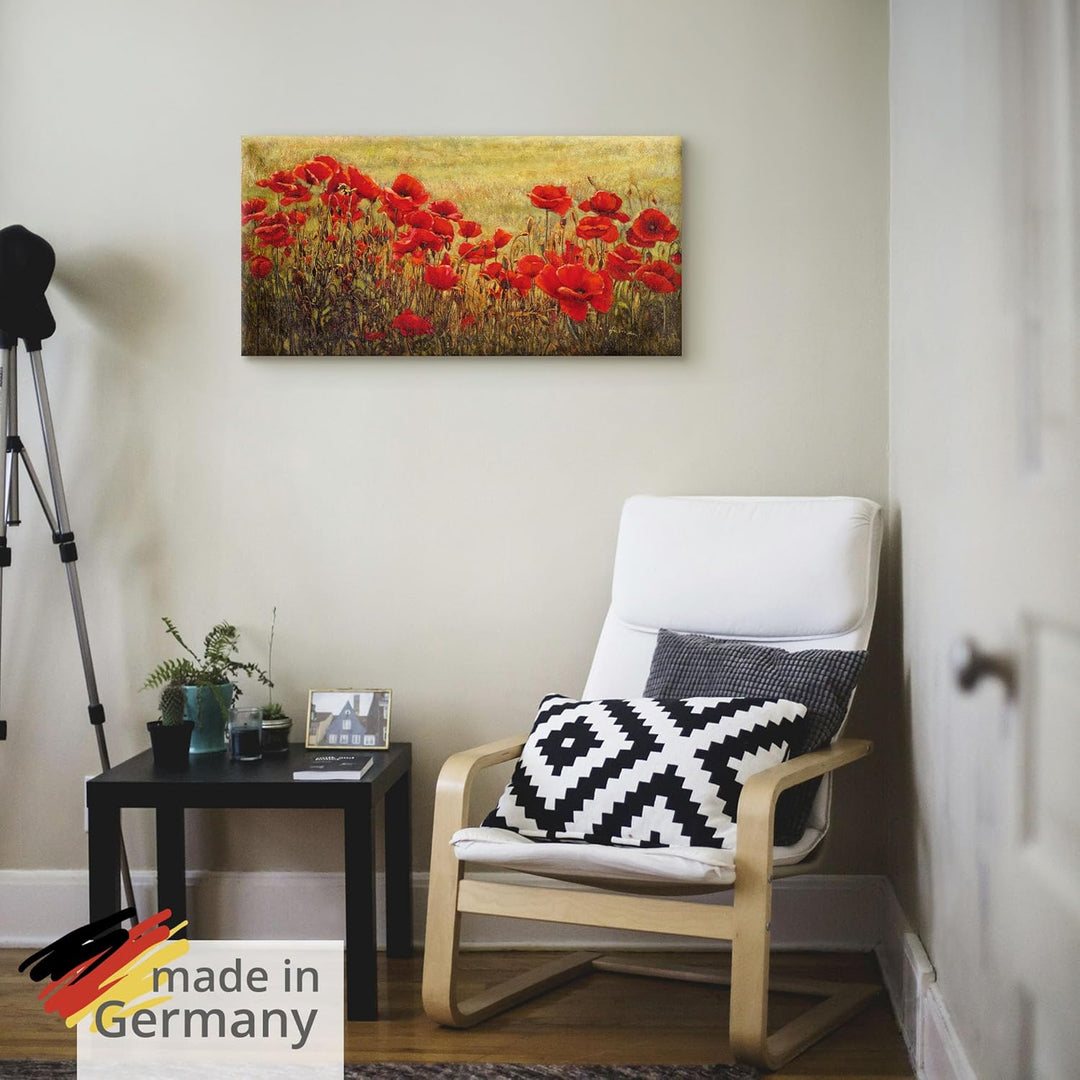 ARTland Leinwandbilder Wandbild Bild auf Leinwand 100 x 50 cm Botanik Blumenwiese Mohnblume Malerei