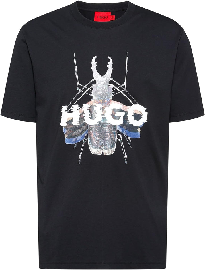 HUGO Herren Dugy T-Shirt aus Baumwoll-Jersey mit Cyber-Bug- und Logo-Artwork Schwarz L